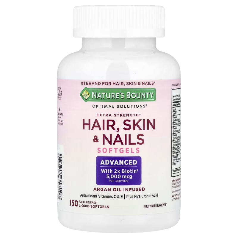 Nature's Bounty Optimal Solutions Hair, Skin & Nails, 150 Rapid Release Liquid Softgels 5000 mcg